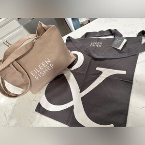 Eileen Fisher Tan Canvas Bag and Gray Fabric Bag
